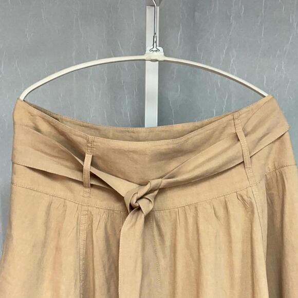 Theory Camel Pleated A-Line Skirt with Tie Waist Size 10 - Picture 3 of 9